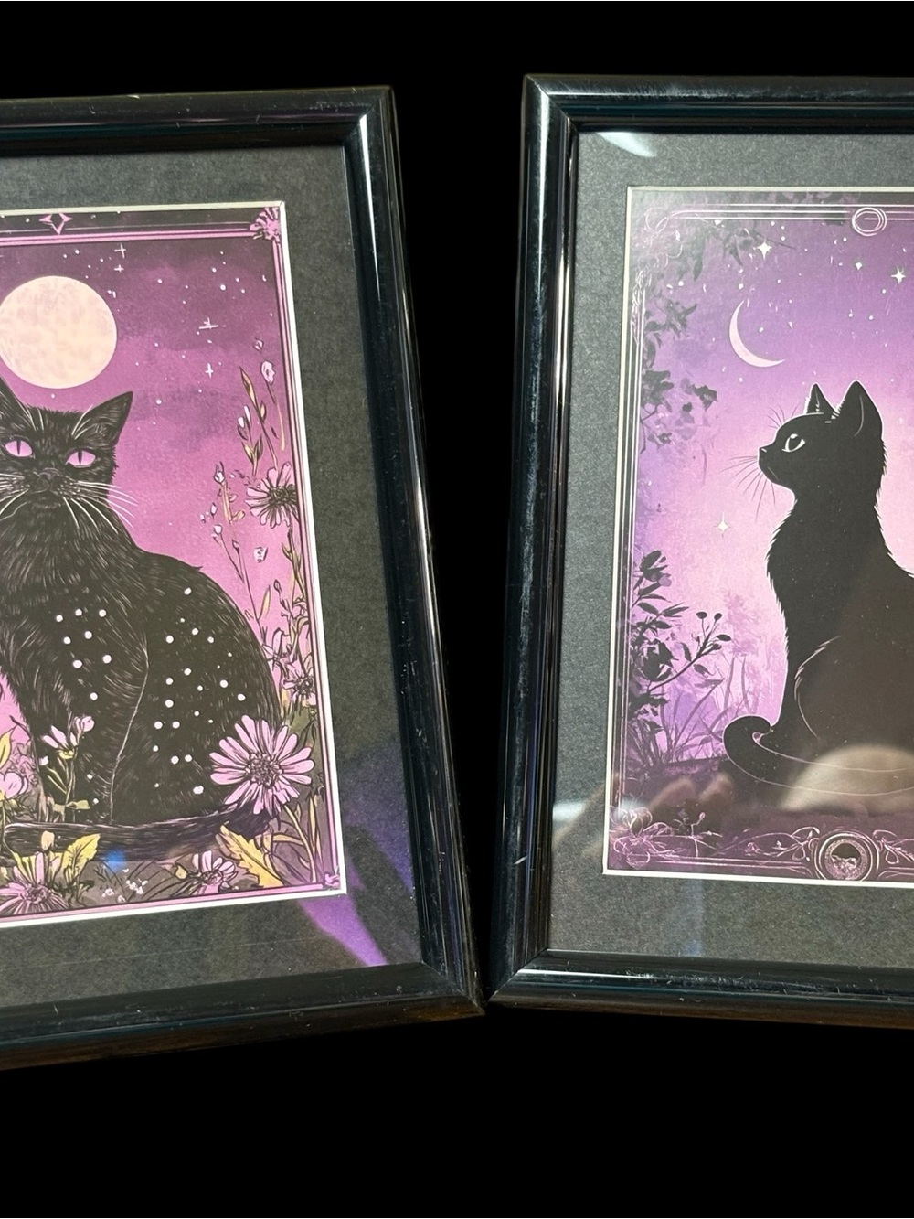 Purple Celestial Black Cat Framed Art Print Set – 2 Pieces | Witchy Moon Décor